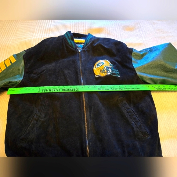 GREEN BAY PACKERS VINTAGE 1990s  SUEDE & LEATHER BOMBER JACKET. SIZE LARGE. - Picture 6 of 10